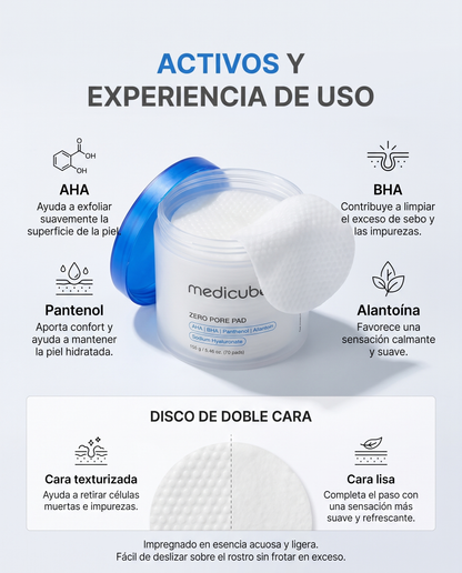 MEDICUBE Zero Pore Pads · Discos Exfoliantes con AHA + BHA 70 uds.