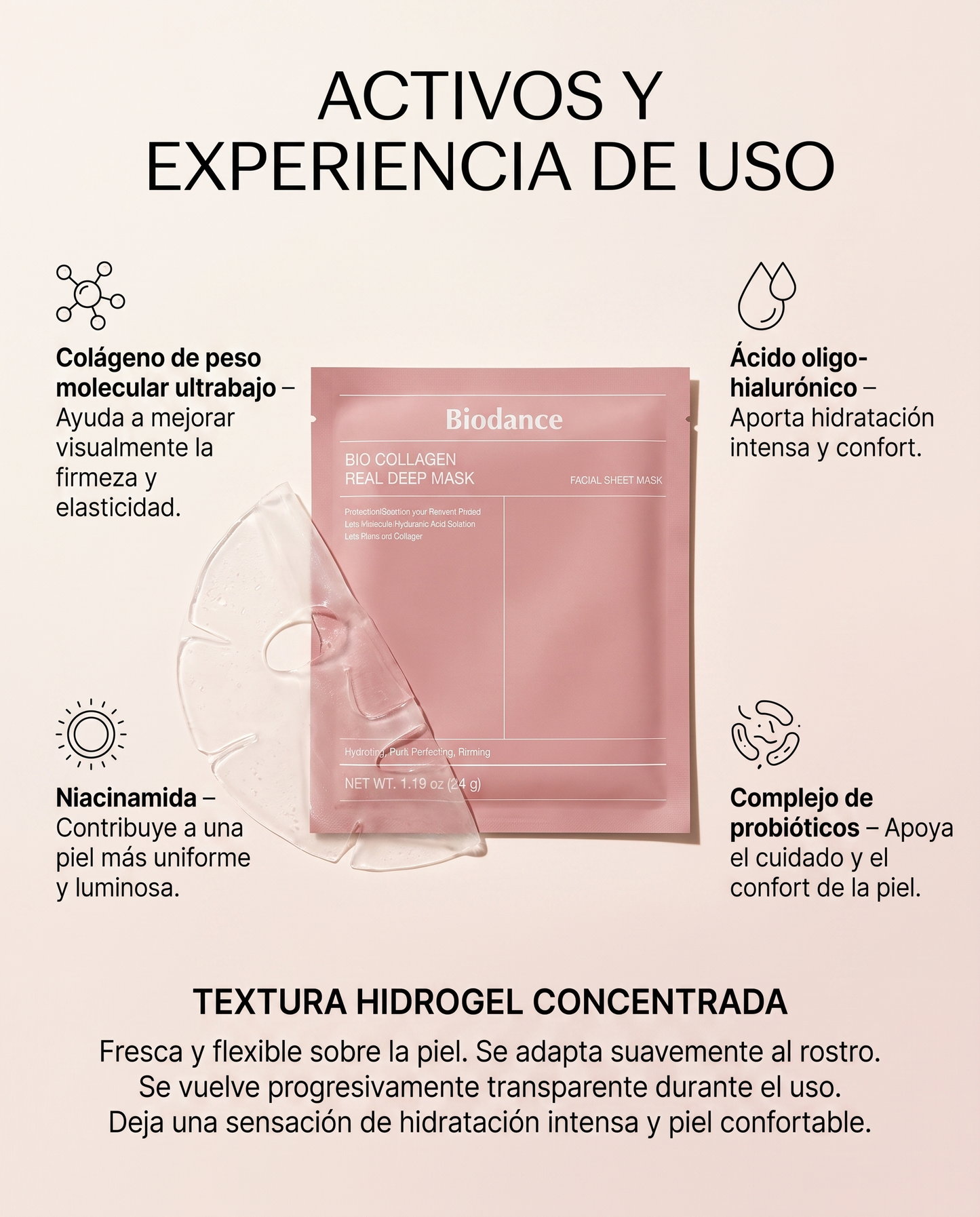 Biodance Bio-Collagen Real Deep Mask · Mascarilla Hidrogel Coreana 4 uds.