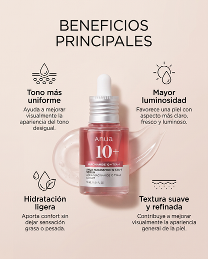 Anua Niacinamide 10% + TXA 4% Serum · Sérum Coreano Iluminador 30 ml