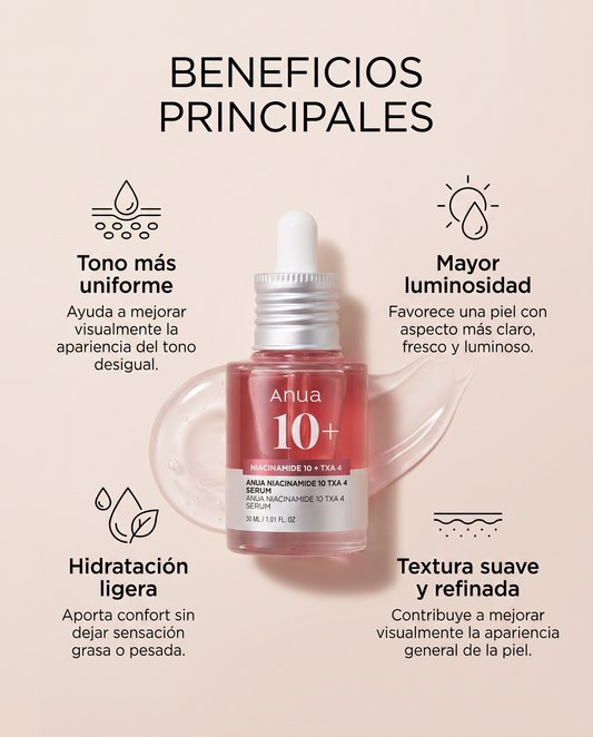 Anua Niacinamide 10% + TXA 4% Serum · Sérum Coreano Iluminador 30 ml