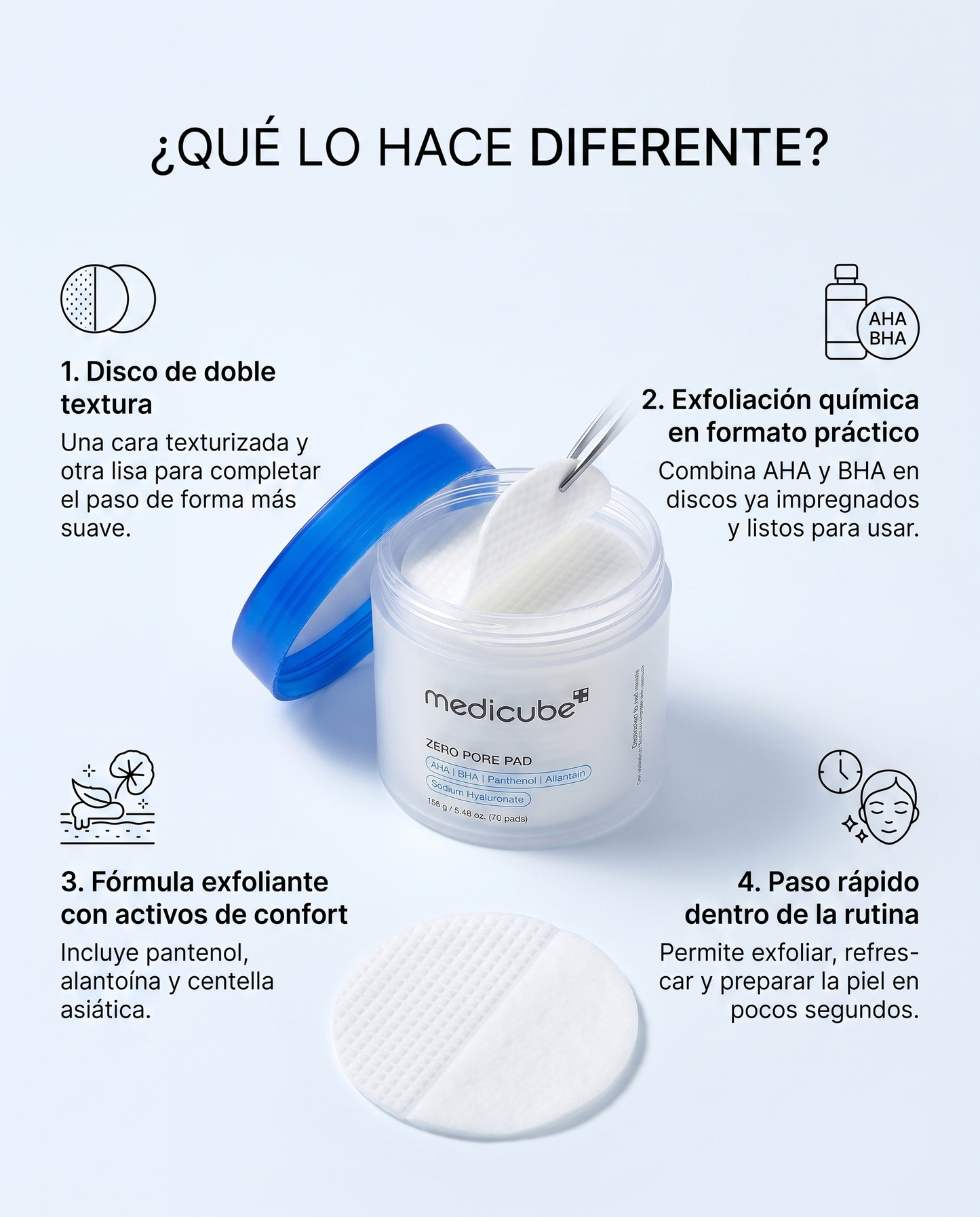 MEDICUBE Zero Pore Pads · Discos Exfoliantes con AHA + BHA 70 uds.